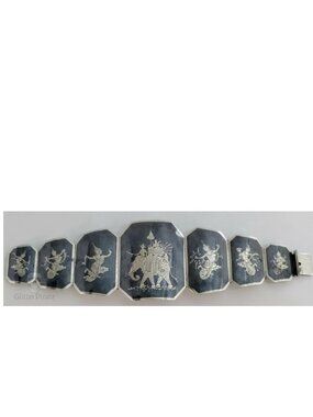 50g Heavyweight Vintage Siam Niello Sterling Silver Octagon Panel Bracelet – 6.5
